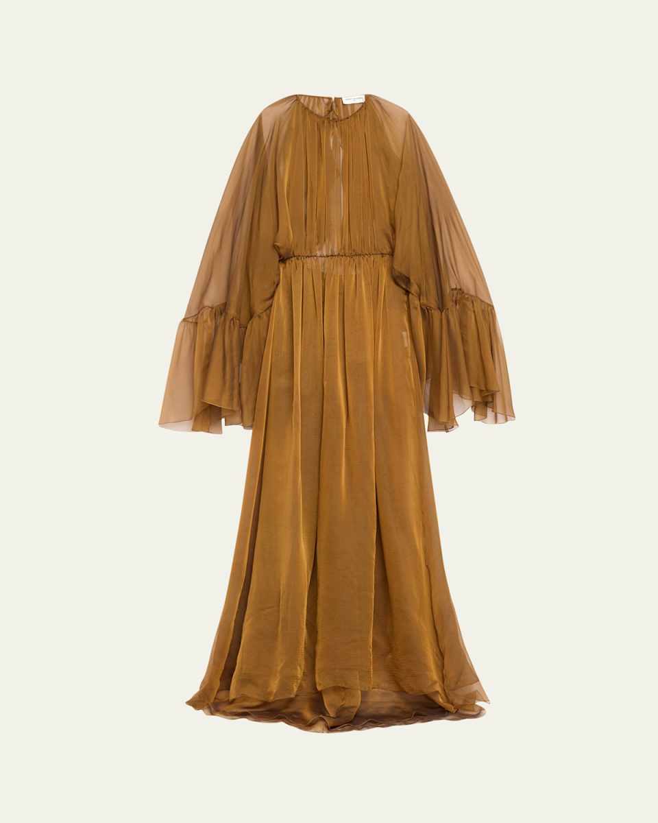 Chiffon Flowy Gown with Ruffle Sleeves